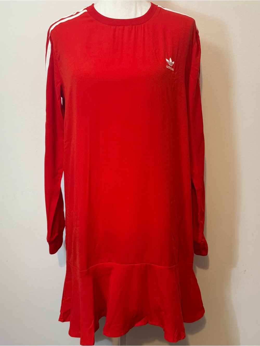 Adidas NWT 3-Stripes Ruffle Hem Dress Red Size Medium